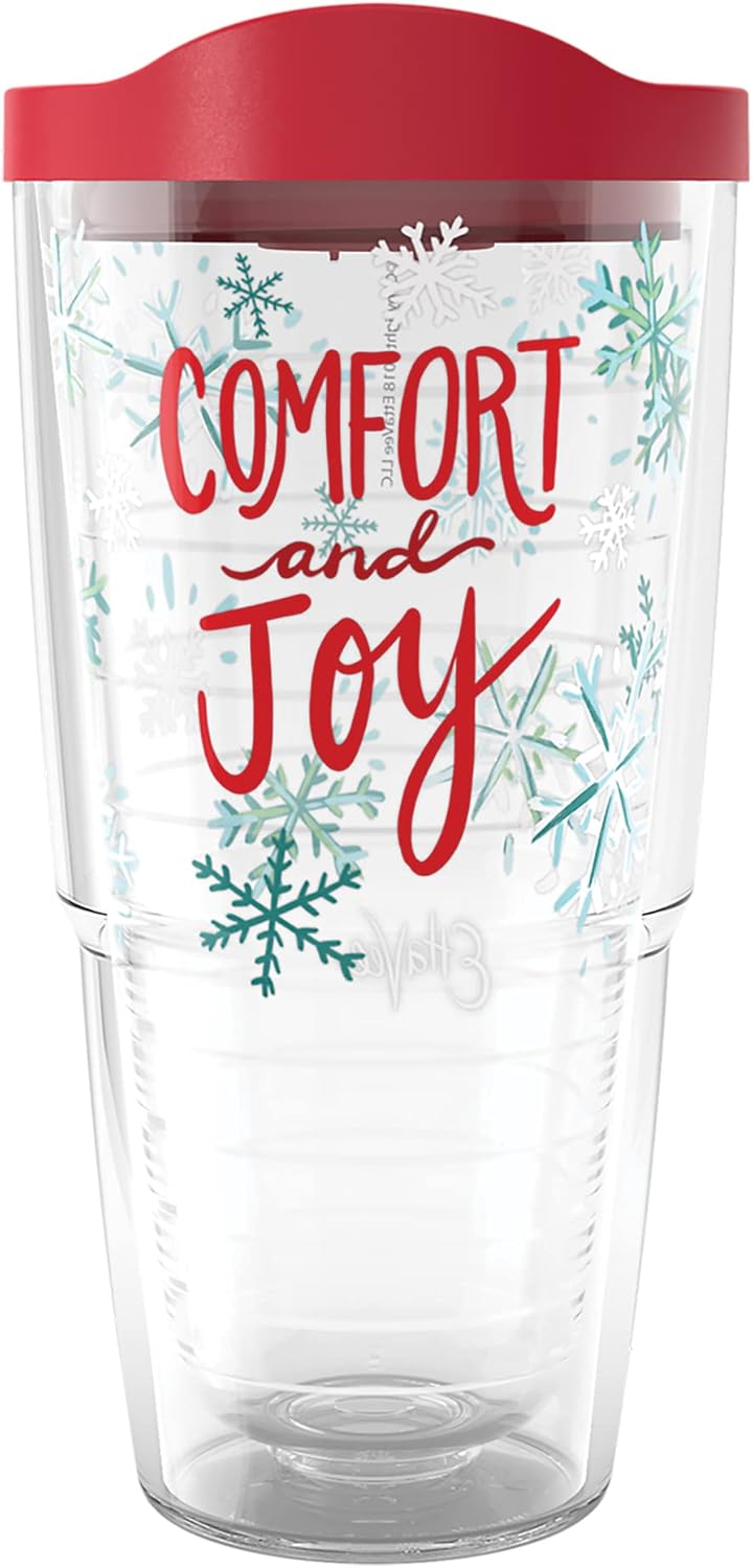 Tervis EttaVee Christmas Holiday Comfort and Joy Made in USA Double Walled Insulated Tumbler Travel Cup Keeps Drinks Cold & Hot, 24oz, Comfort and Joy