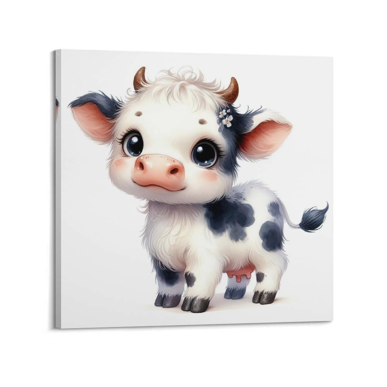 WPHSFX Animal Poster Flowered Calf Poster Decorative Painting Canvas Wall Posters And Art Picture Print Modern Family Bedroom Decor Posters 28x28inch(70x70cm)