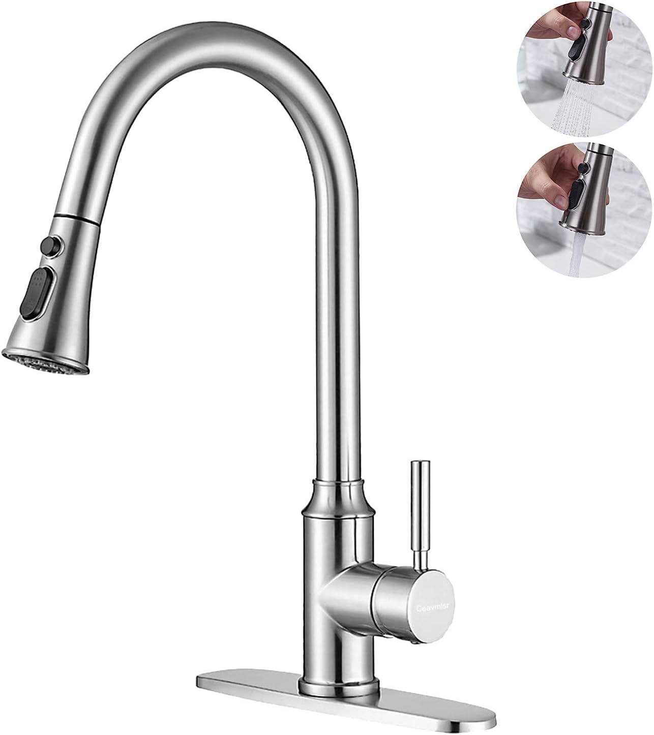 Ceavmlsr Kitchen Faucets with Pull Down Sprayer, Brushed Nickel Pull