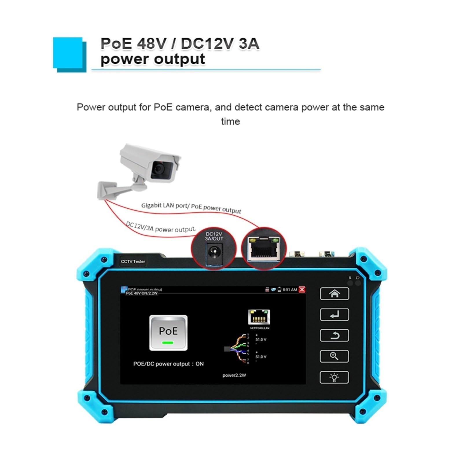 Tester CCTV, 5.4 "8K CCTV IPC Tester IPC5200 Narzędzie Do Testowania Kamery 8MP AHD CVI TVI VGA HDMI PTZ PoE UTP Kabla Sieciowego(IPC-5100C Plus)