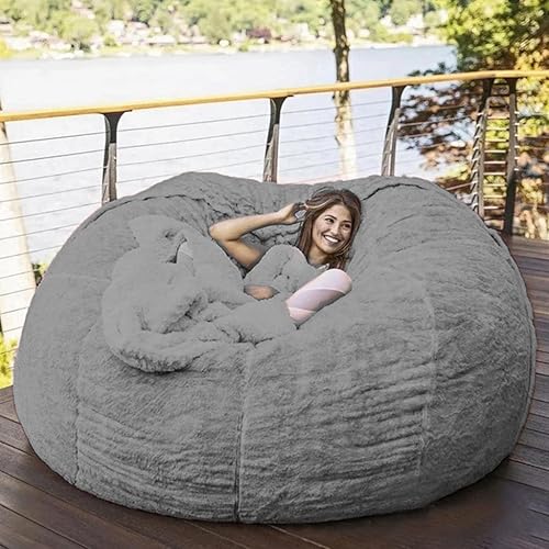Miniatura 24 de Puf gigante (sin relleno) 5/6/7/8 pies, funda para puf gigante, gruesa, suave, esponjosa, de piel sintética, sofá, cama, puf, sillón reclinable