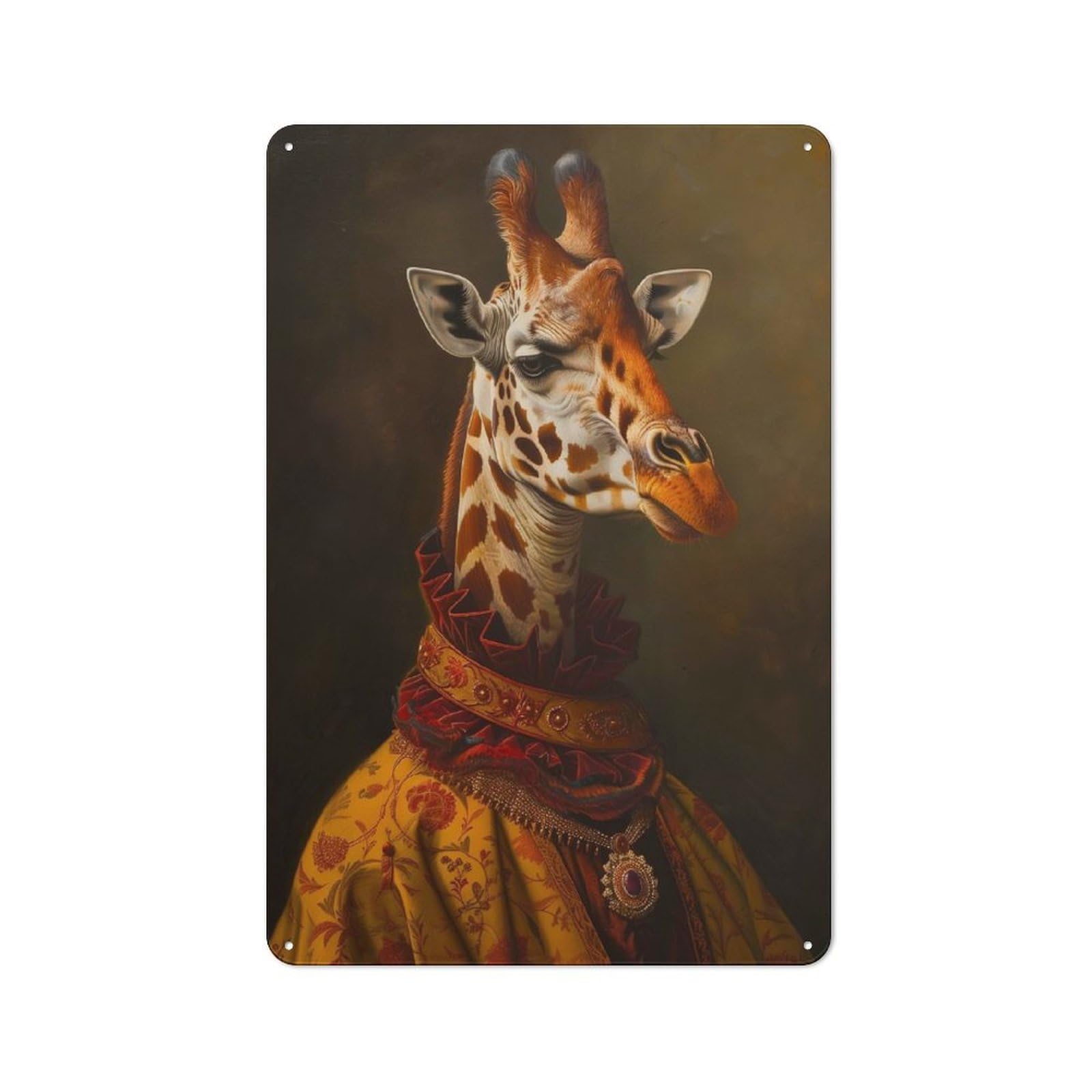 Medieval Giraffe Portrait Vintage Metal Wall Decor 30x20cm, Garage Metal Sign for Garage, Workshop, Shed Or Utility Room