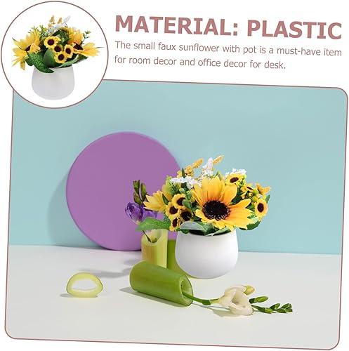 Miniatura 7 de Unomor Flor amarilla de girasol en maceta, flores falsas en jarrón, girasoles falsos, plantas de bonsái falsas, maceta de girasol artificial con