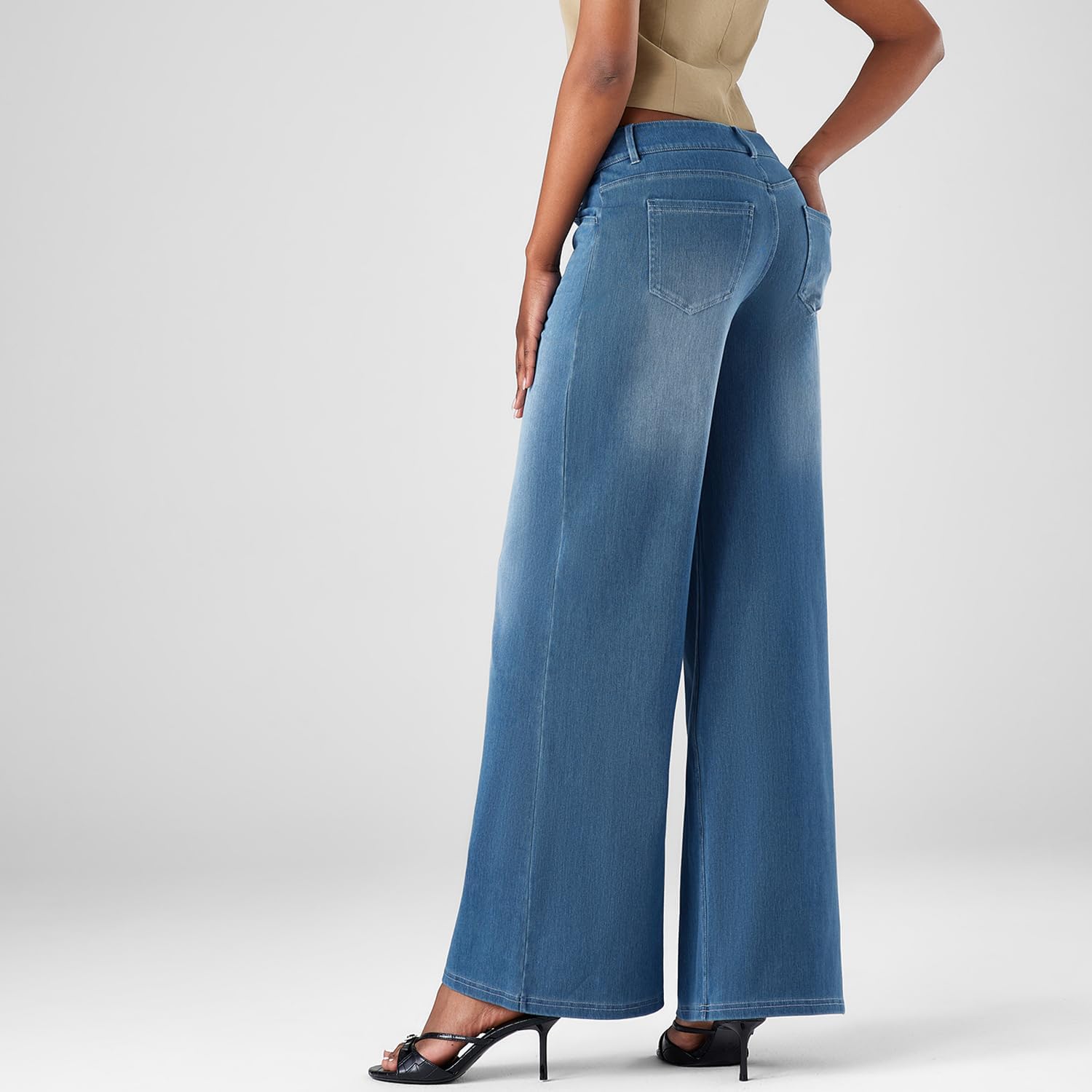 Fanica Wide Leg Jeans for Women - Stretchy Low Rise Loose Fit Jeans Casual Denim Pants with Pockets - Image 2