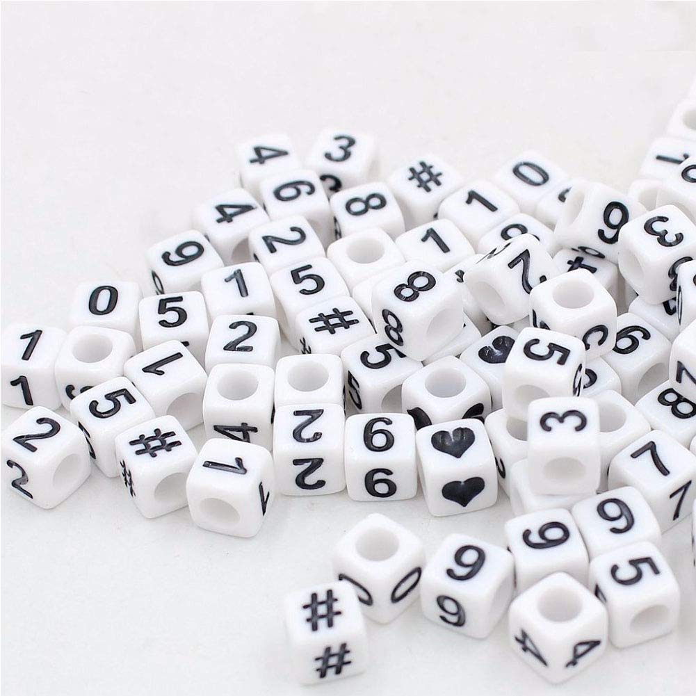 DAHI 800pcs Square Number Beads Acrylic Cube Number Bead White Craft Beads 0-9 for Jewellery Crafts DIY Necklace Bracelet Decoration (Black Number) - Image 2