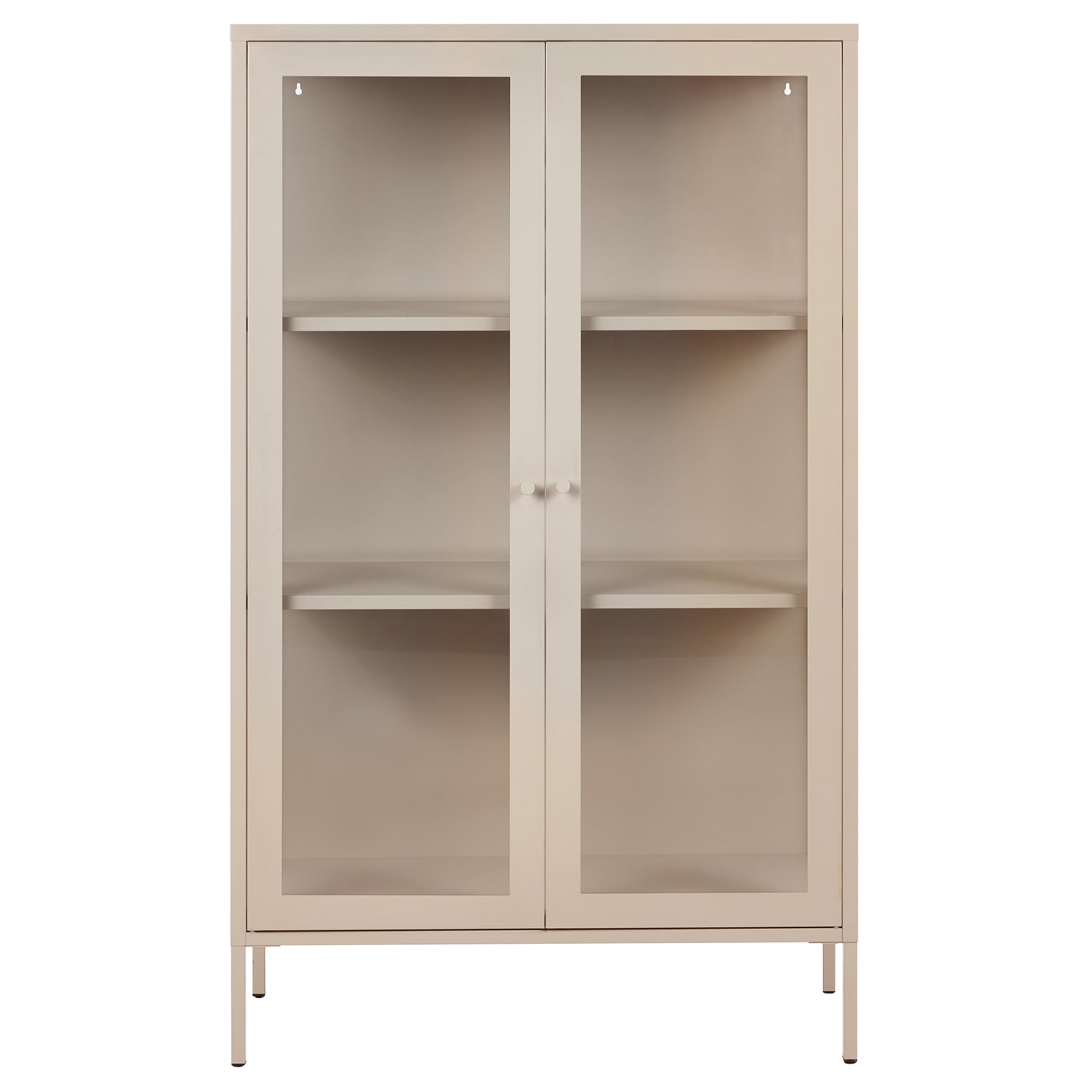 Vitrine Stahl beige mit 2 Glastüren Metallschrank Industrie-Design Nash