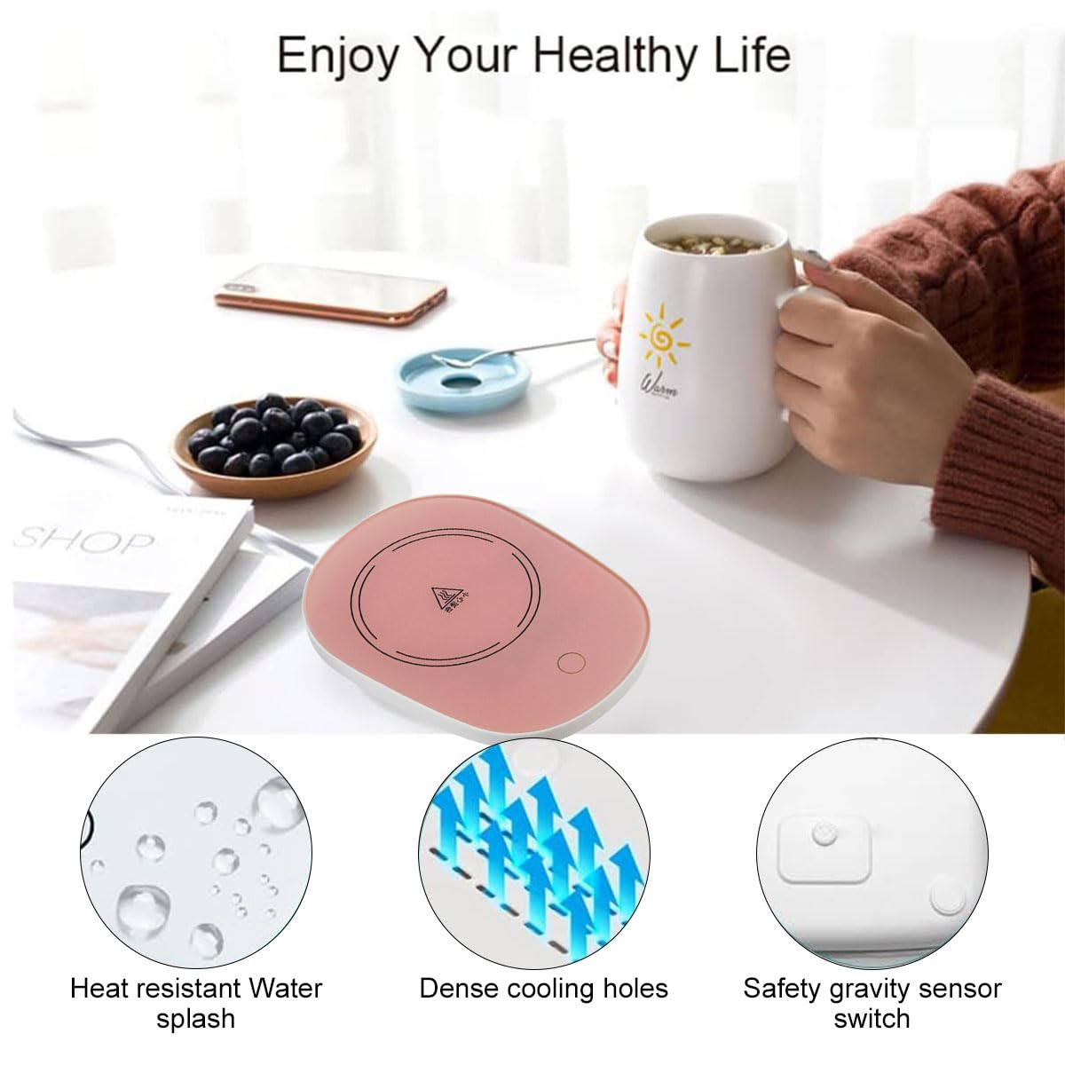 Scalda Tazza Usb,Scaldatazze Da Caffè,Usb Digitale 55 ℃ Scalda Bevande,Scalda Tazza Portatile,Scalda Tazze, Scalda Tazza Elettrico Intelligente Per Scrivania Da Ufficio,Tè caldo,succo,latte,Rosa