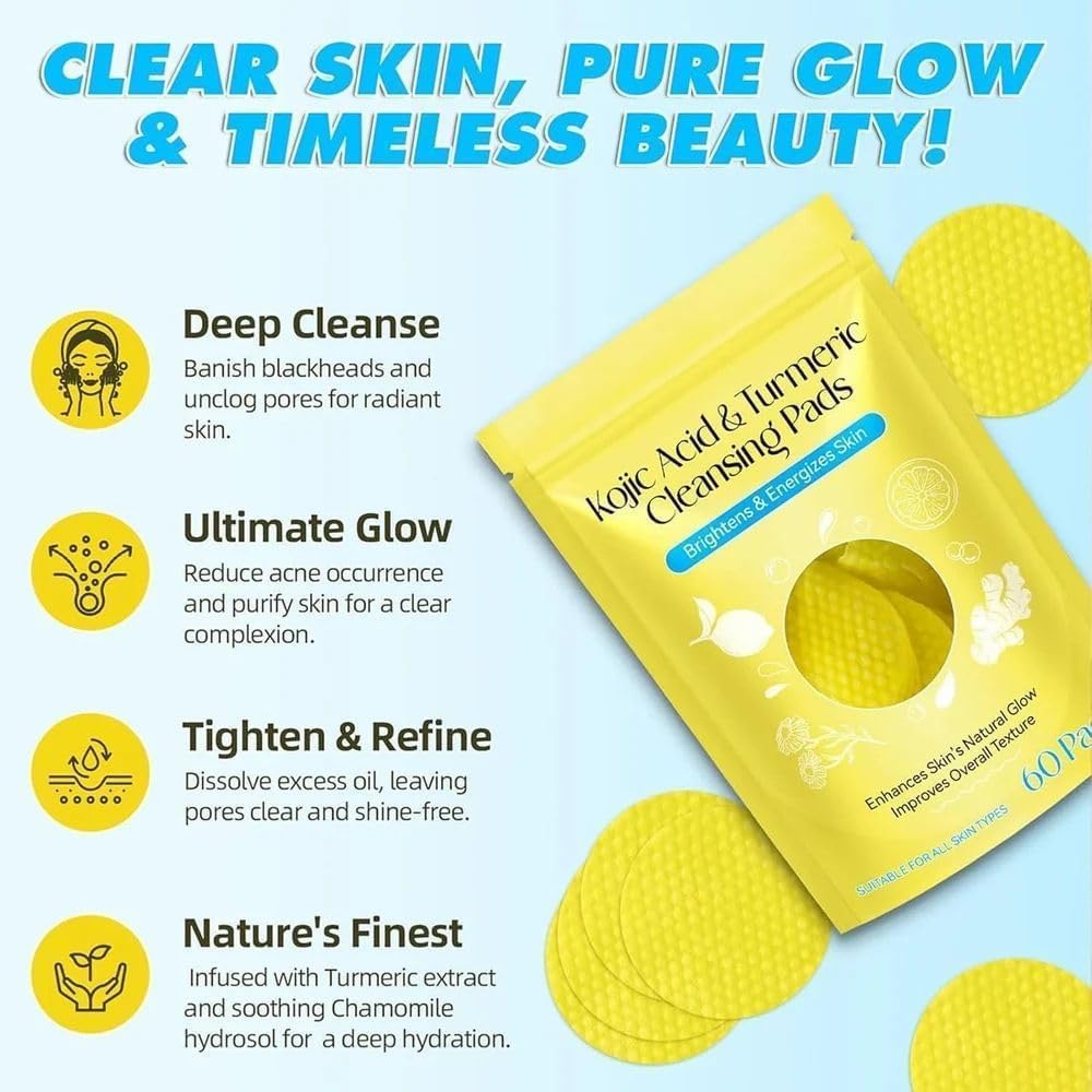 Suptikes Impex Kojic Acid and Turmeric Cleansing Pads, Natural Skin Brightening Treatment with Chamomile and Lemon Extract, Deep Cleansing Face Pads for All Skin Types 2