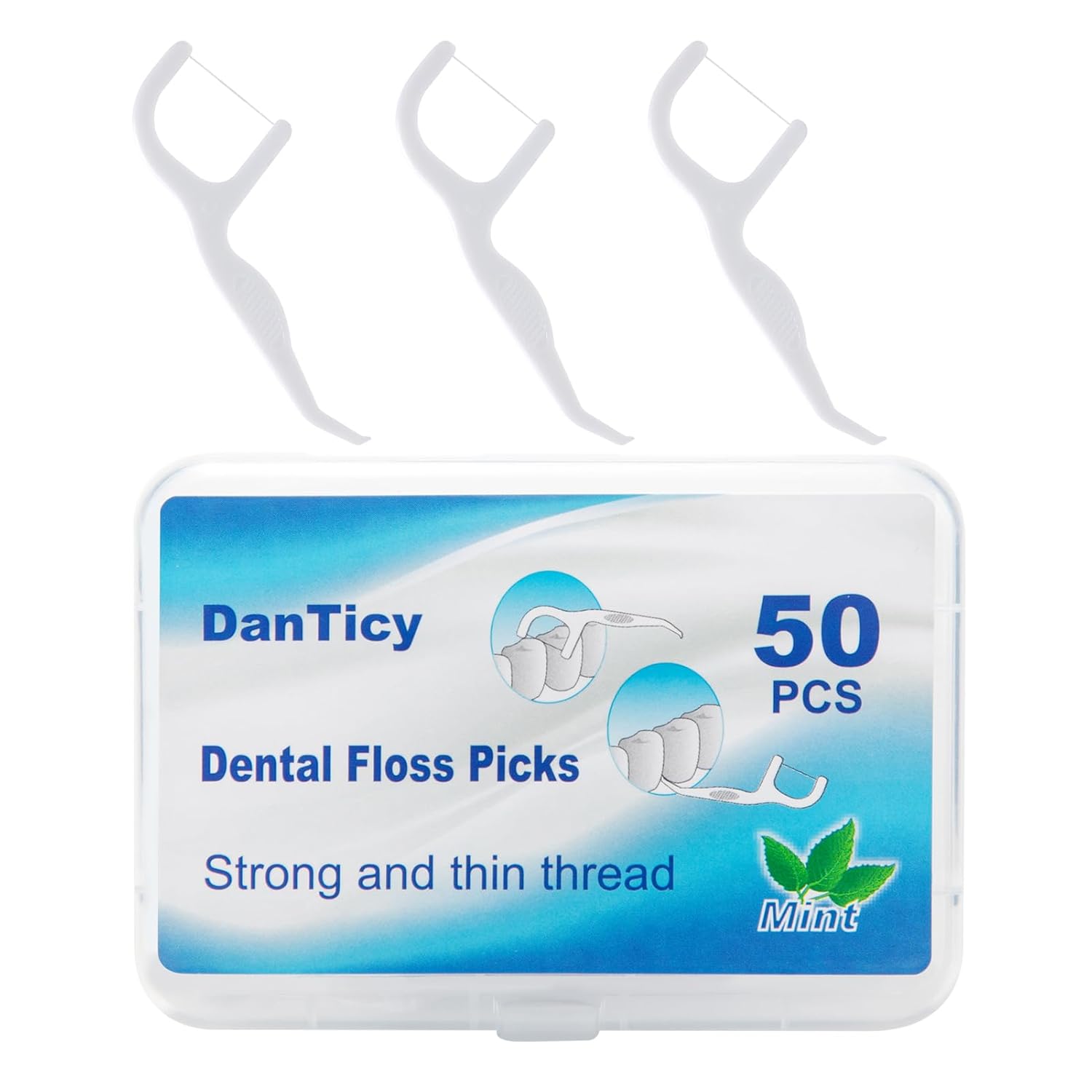 Dental Floss Picks Extra Strong Professional Clean Flosser Picks Toothpicks for Adults Easy Grip Handle Fresh Mint 50