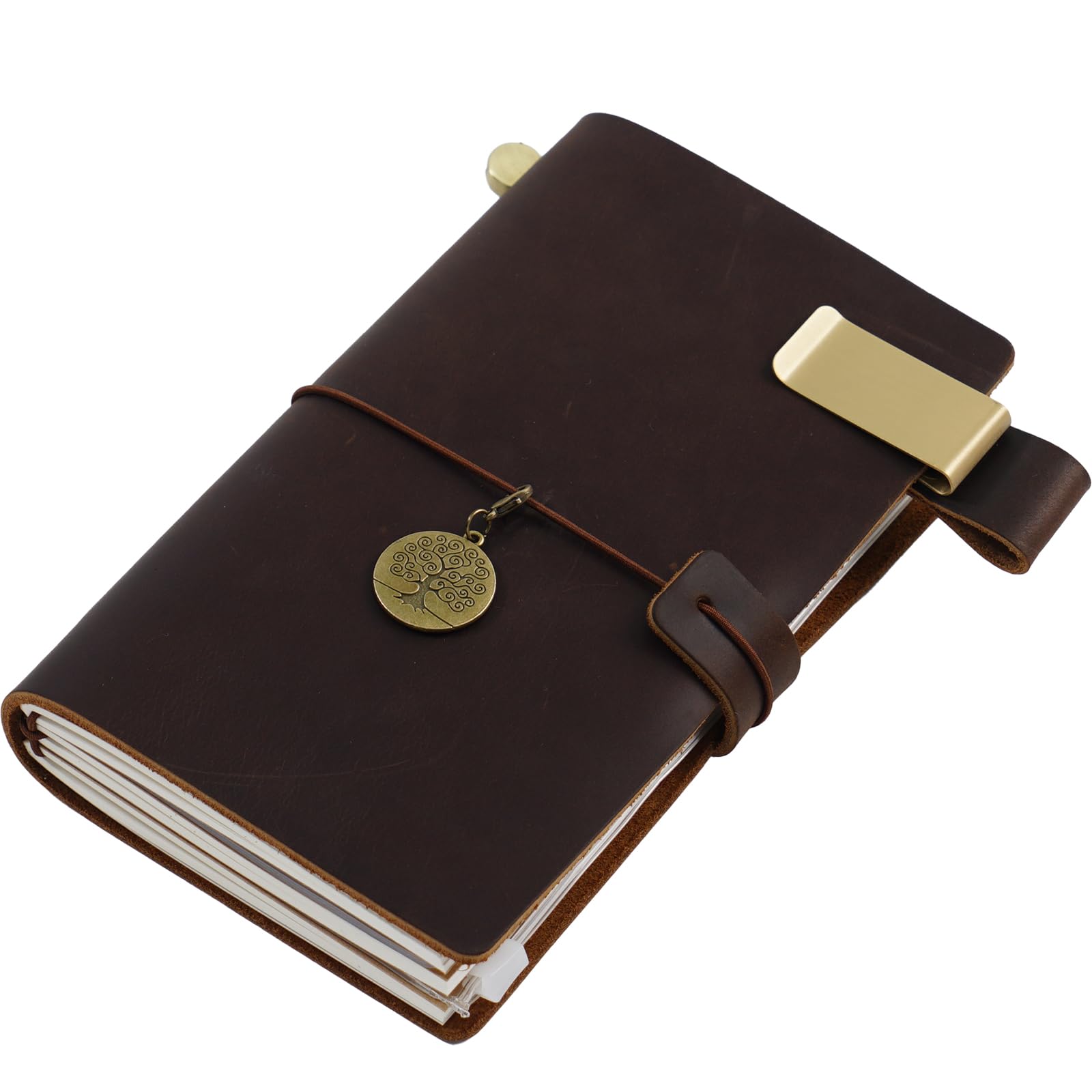 Handmade Genuine Leather Journal Writing Notebook, Refillable Travelers Notebook with Pen Holder, Travel Daily Planner, Perfect for Writing, Gifts, Travelers, Large Size 6.8 x 4.5 Inches - Coffee