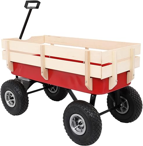 Miniatura 4 de Carro de carga de madera de acero resistente, carro de carga todo terreno para exteriores, con neumáticos de aire todo terreno de 10 pulgadas para