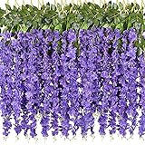 40 Pack Wisteria Flower Vines Garland, 3.75 Feet Artificial Flower Strings, Fake Hanging Flowers, Silk Wisteria Garland Flowers, Wisteria Vine for Wedding, Garden, Wall Decoration (Purple Blue)