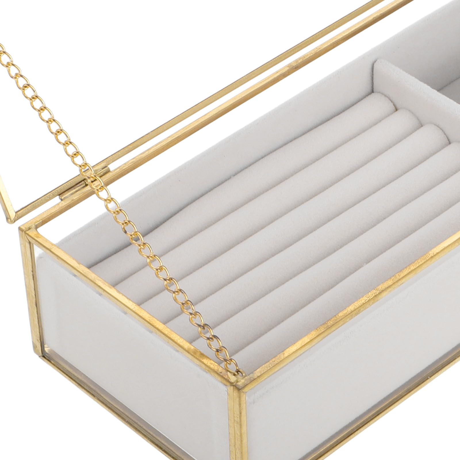 Estuche Organizador de Collares y Anillos Caja Decorativa de Vidrio Transparente y Bandejas de Terciopelo, Adecuado para Uso en Tocadores