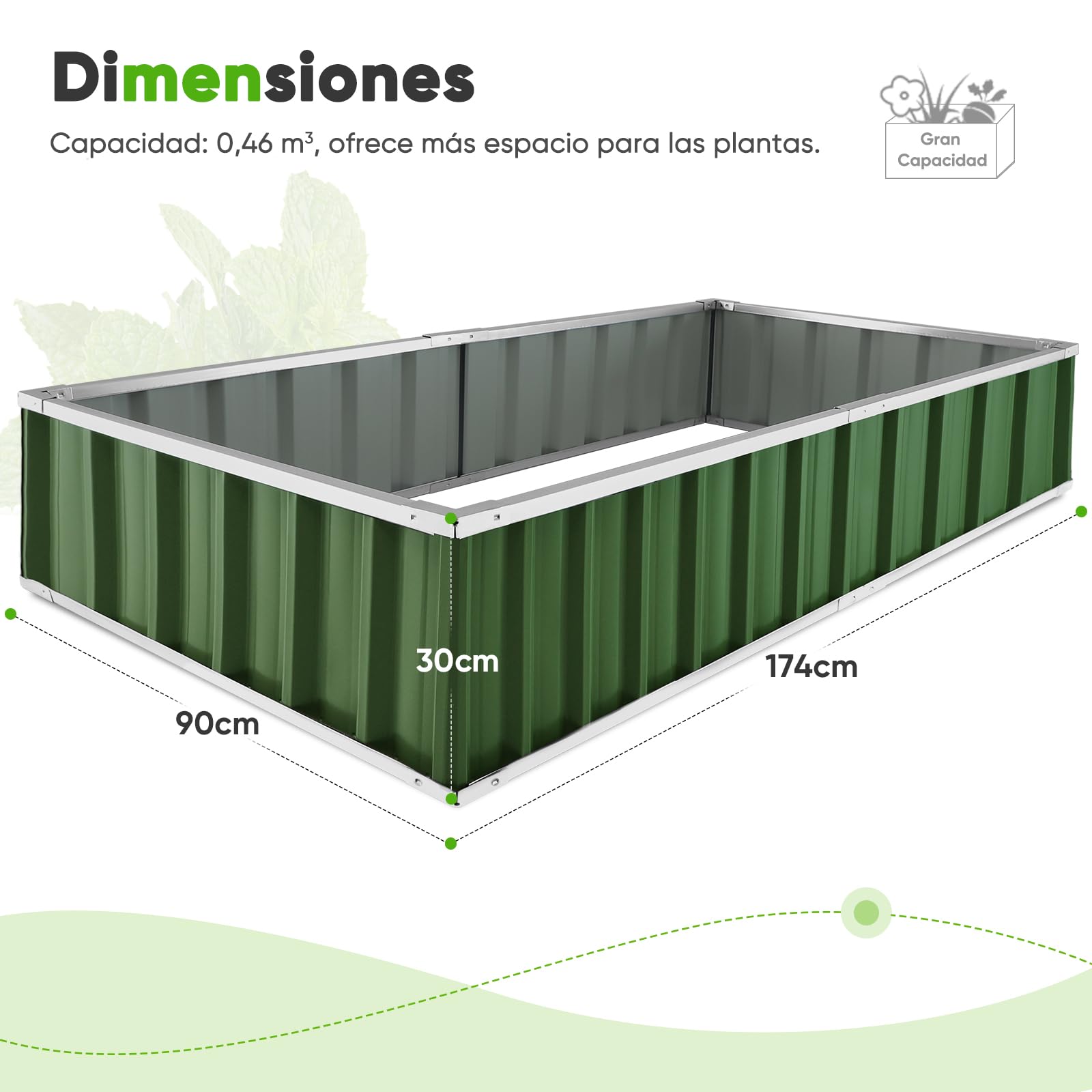 KING BIRD Jardineras Elevadas de Metal Galvanizado, Macetero para Exterior para Verduras, Hierbas, Flores, 174x90x30cm, Verde