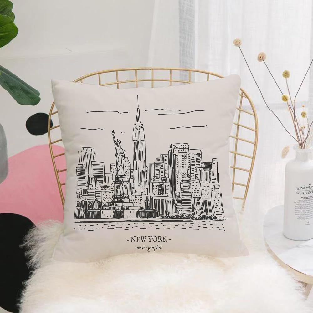 Hyosxw New York, Sketchy Simple View Of Nyc Statue - A6 Cushion Cover,Throw Pillow Case Home Decorative For Living Room Bedroom Sofa Chair 18X18 Inch,New York, Sketchy Simple View Of Nyc Statue Of Liberty Symbol El,Pillowcase 45X45cm