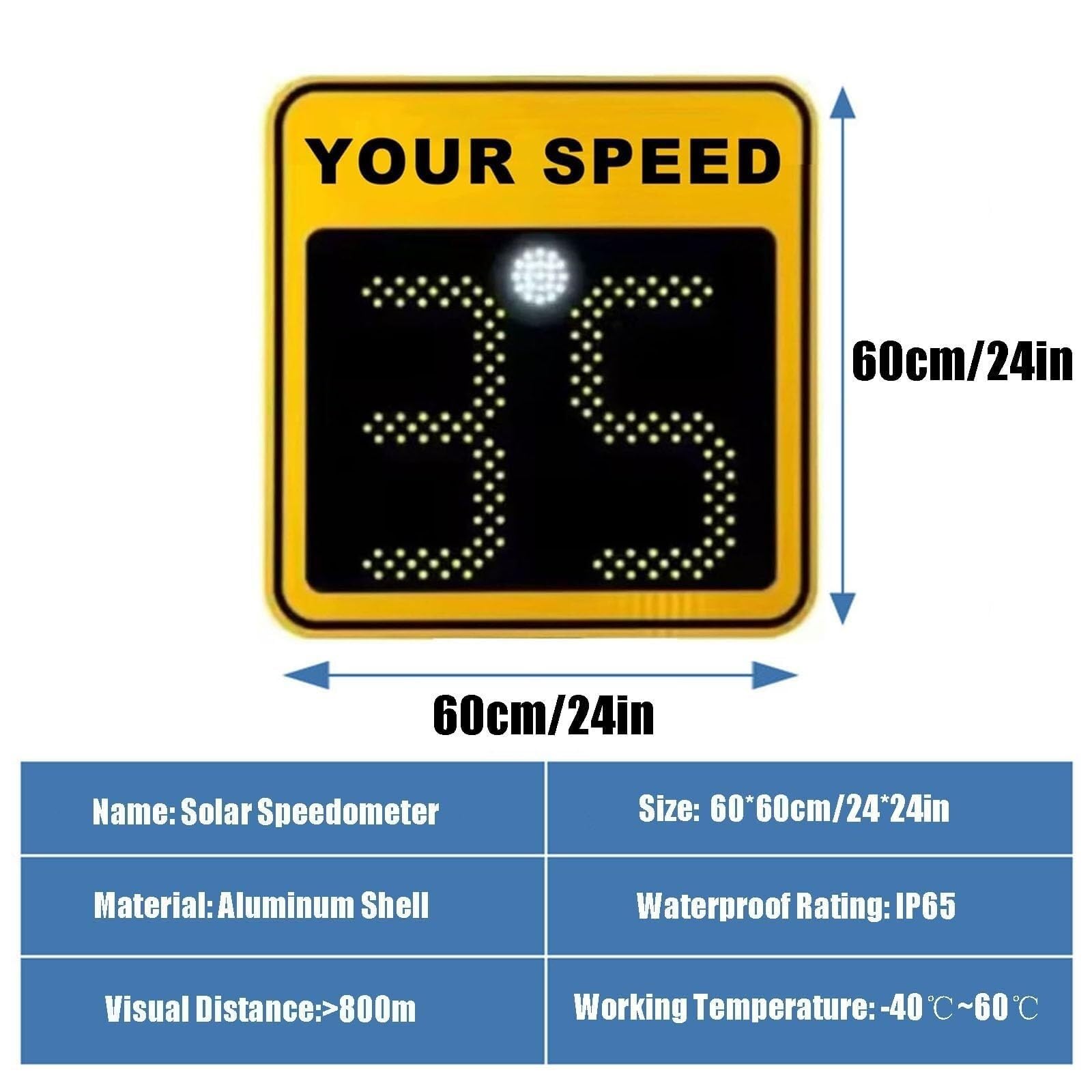 Señal de límite de Velocidad Solar con Pantalla LED de Velocidad de tráfico, señal de Radar de Aluminio Reflectante for Advertencia de Velocidad en Carreteras privadas.(C)