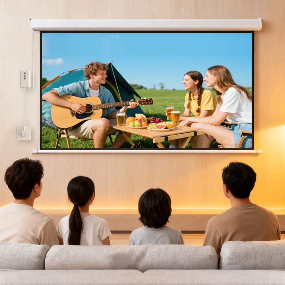 Schermo per Proiettore Motorizzato,Schermo di Proiezione Elettrico da 60/72 pollici 8K HD per Film per Home Theater,Cinema,Ufficio, Interni, con Telecomando(72 inch(4:3))