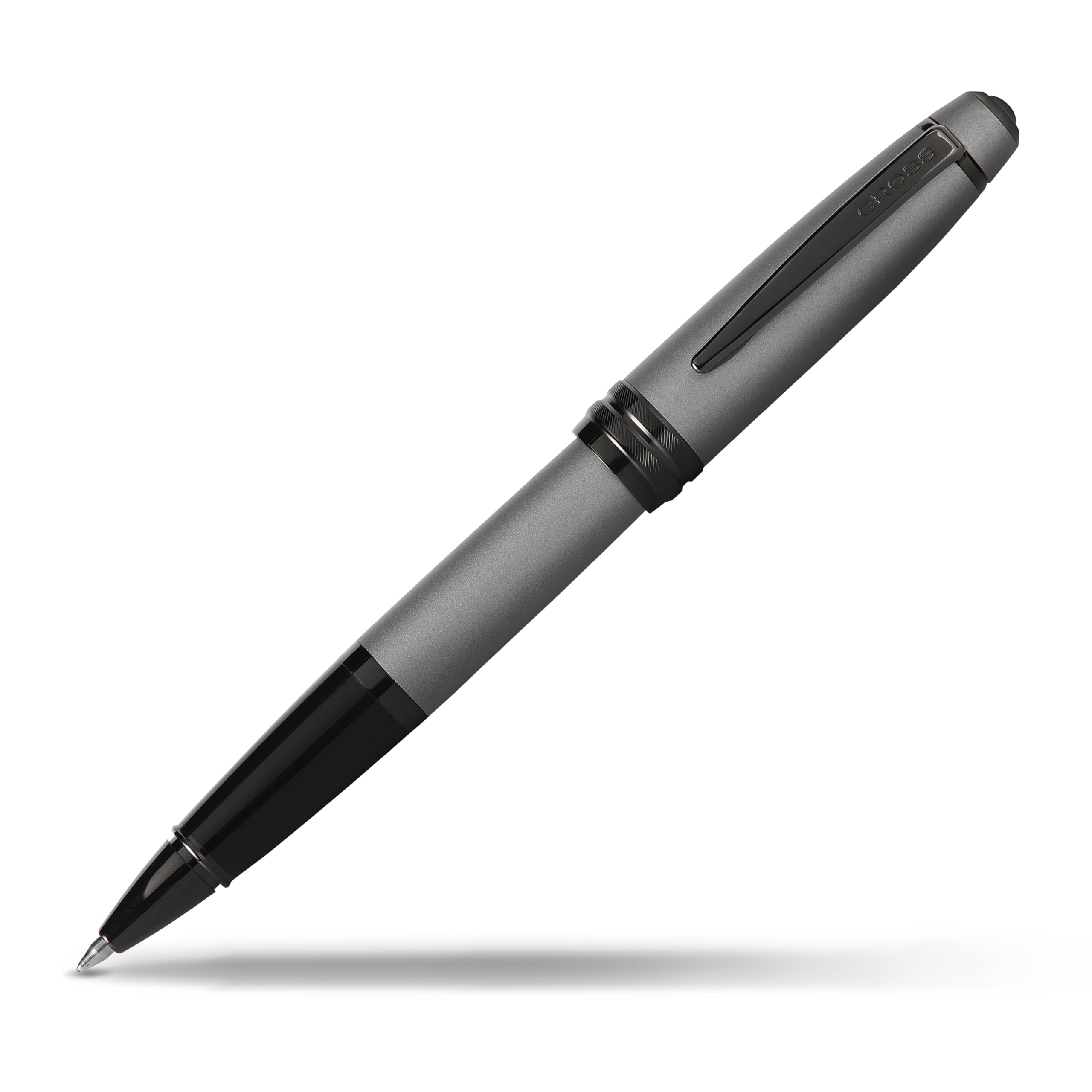 CROSS Bailey Matte Grey Lacquer Rolling Ball Pen with polished black PVD appointments