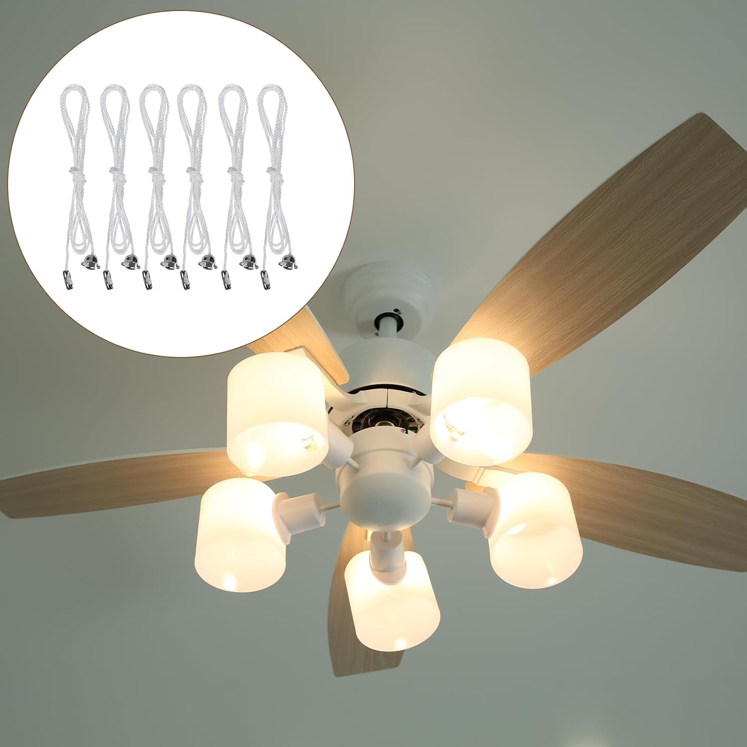 6 Pack Ceiling Fan Cord Connector, Light Pull Cord String with Connector, Pull-Chain Extension for Ceiling Fan Light Fixture Lights Bulb (90cm/3ft)