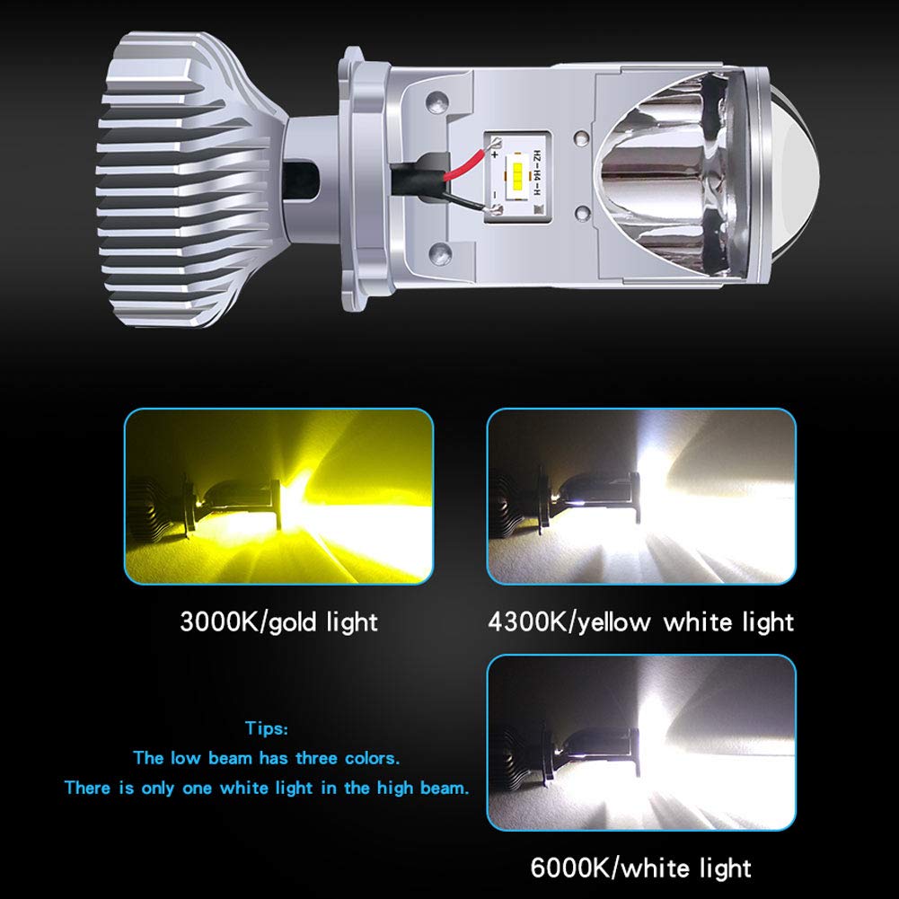 Lampadine per Fari LED H4, Tricolore Lente Luce Fisheye 60W 8000Lm Avvio Immediato Ip65 Impermeabile Vicino E Lontano Oneness Fisheye (2 Pezzi) H4