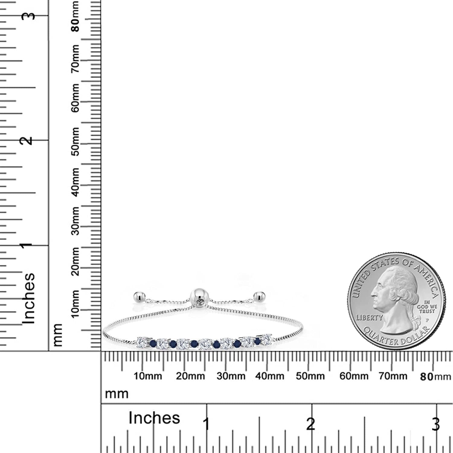 Gem Stone King 0.88 Cttw Blue Sapphire and White Moissanite Tennis Bracelet for Women | 925 Sterling Silver | Round 1.7MM and 3MM | Adjustable Bolo Bracelet For Women | Easy-On Easy-Off