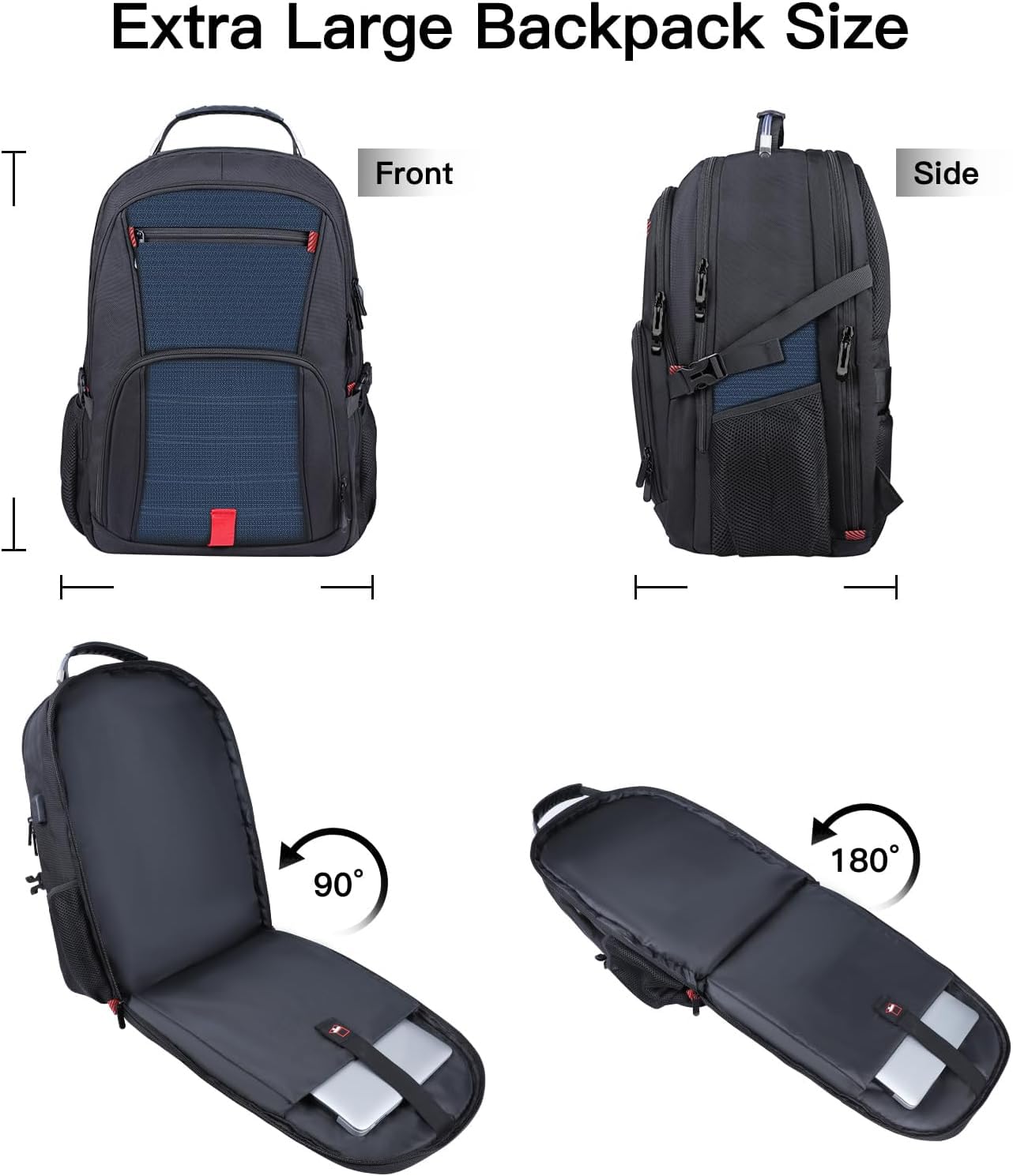 ANTERK Zaino extra large, zaino da viaggio, zaino per computer portatile, zaino resistente all'acqua TSA da 17,3 pollici, Blu, L, Zaino da viaggio