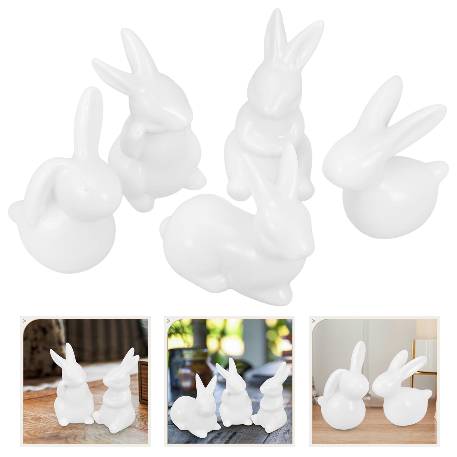 PACKOVE 5pezzi Statuine Coniglietti in Ceramica Bianca Decorazioni Artistiche da Tavolo per Casa e Ufficio Ornamenti Delicati Pasquali e Regali Originali