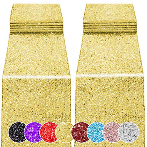 2 Pack 12 X 108 Inches Sequin Table Runner For Birthday Wedding Bridal Shower Baby Shower Bachelorette Holiday Celebration Party Decorations Tables Supplies (2, Gold) #TOP17