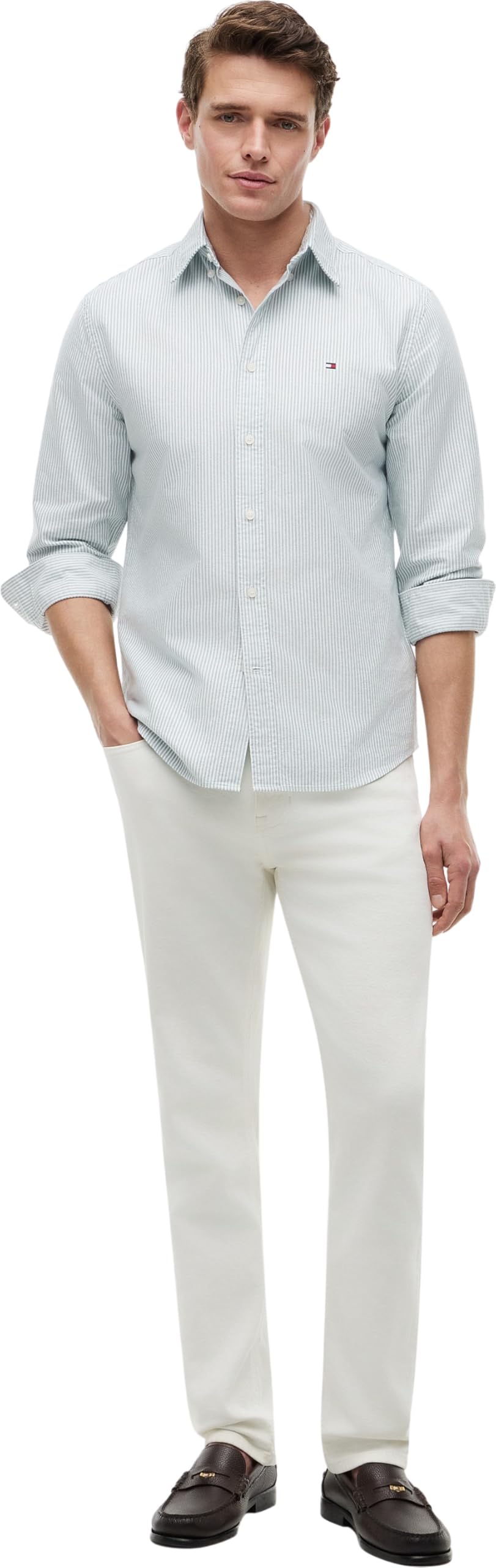 Tommy Hilfiger Camisa Hombre Stripe Regular Fit de Manga Larga