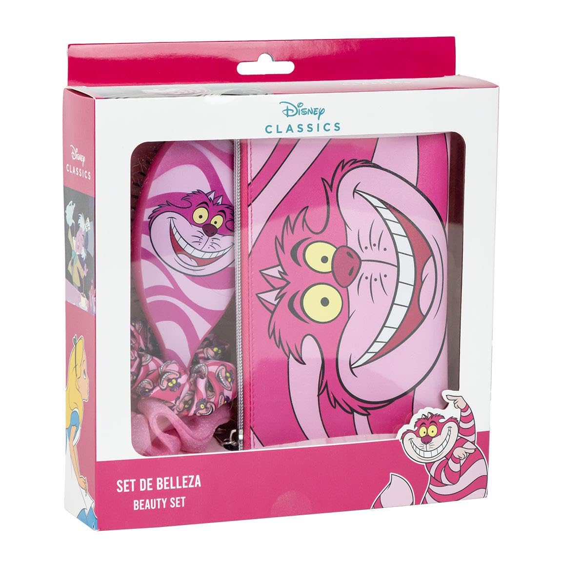 Disney Alice in Wonderland Beauty Gift Set for Girls, Toiletry Bag, Gentle Hair Brush & 2 Hair Scrunchies