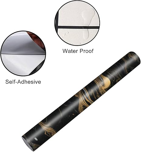 Miniatura 4 de Juego de envoltura de vinilo autoadhesivo para refrigerador, textura de papel de tinta de mármol, mural de puerta negra y plateada, calcomanía