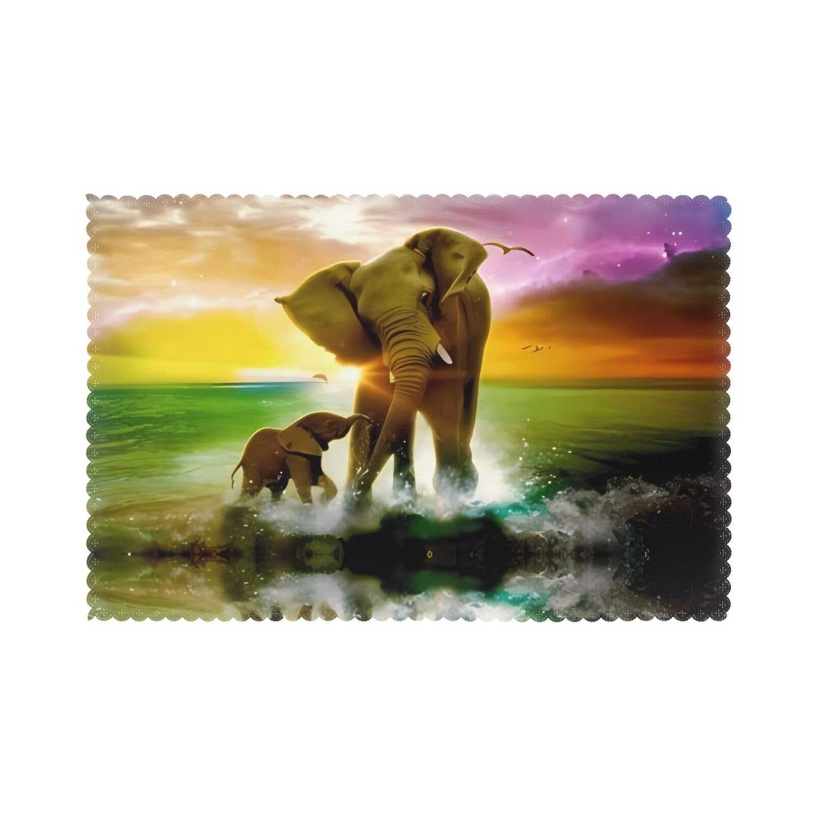 HJFCZH Africa Elephant Prints Placemats Set of 6 12x18in – Durable Table Layers with Heat-Resistant & Stylish Prints
