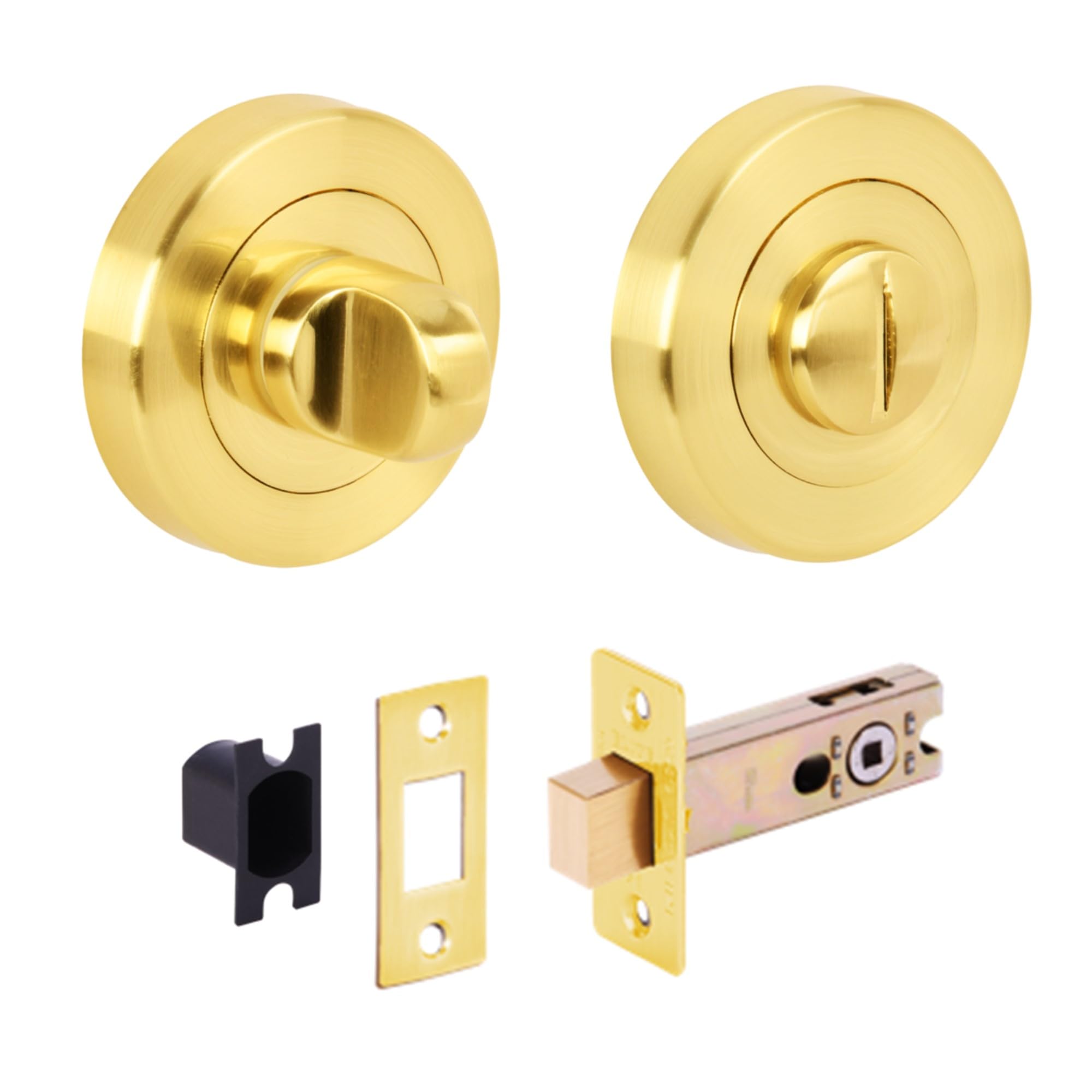 Hunta Satin Brass Handlezone® Bathroom Toilet Door Thumb Turn And Release Deadbolt Kit - 76Mm Bolt With 57Mm Backset