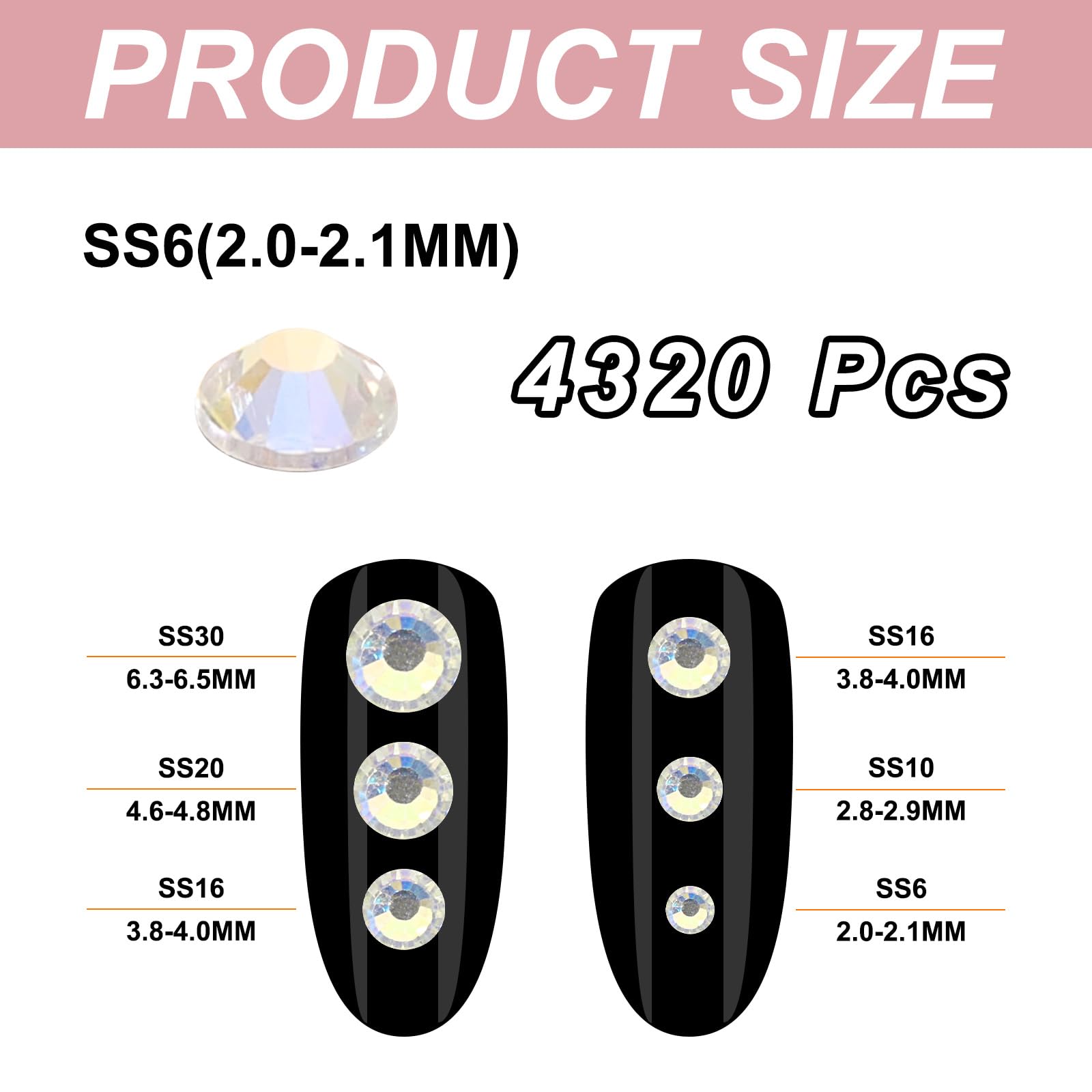 PATIKIL 4320Pcs SS6 Round Flatback Crystal 2.0-2.1mm Glass Rhinestones Gems Diamonds for DIY Crafts Clothes Shoes Nail Art Decoration - Image 2
