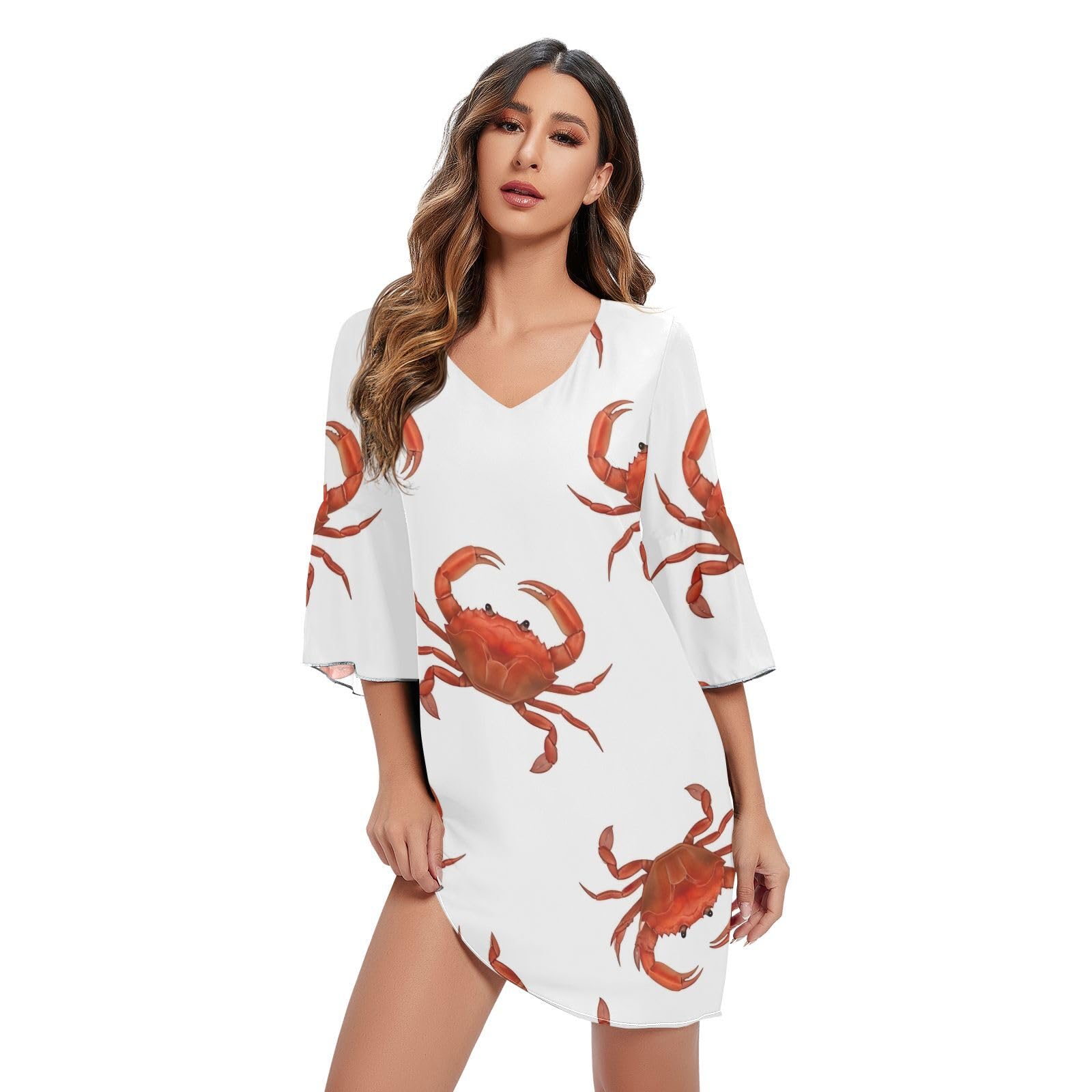 Robe imprimée V Line crabes motif graphique géométrique rouge