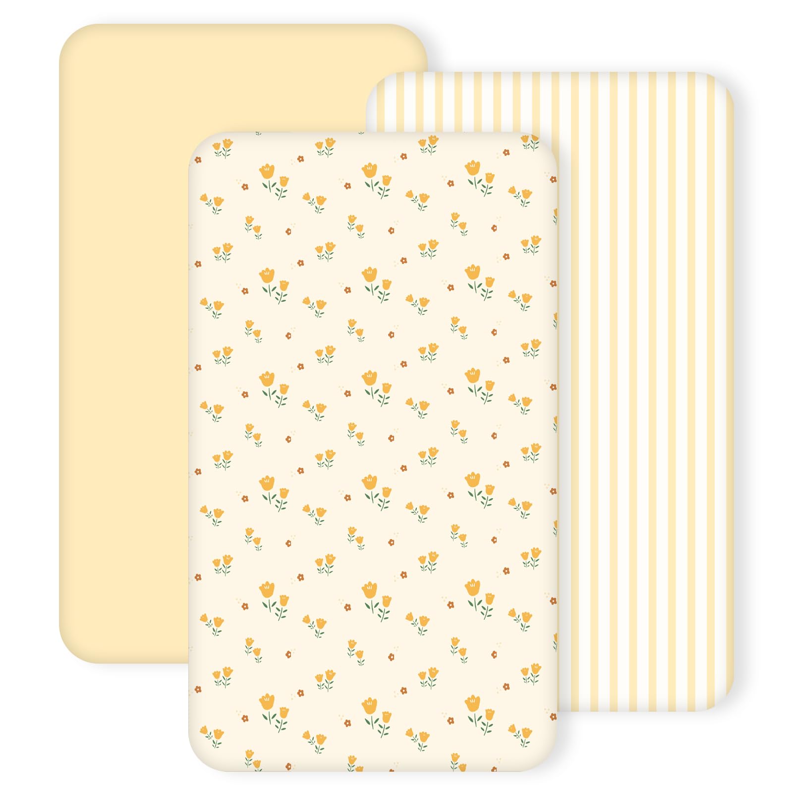 Photo 1 of 3 Pack Crib Sheets for Girls – Fitted Crib Sheets for Standard Crib Mattress and Toddler Mattress, Ultra Soft Breathable Washable Polyester, 28x52inch, Yellow & Flower