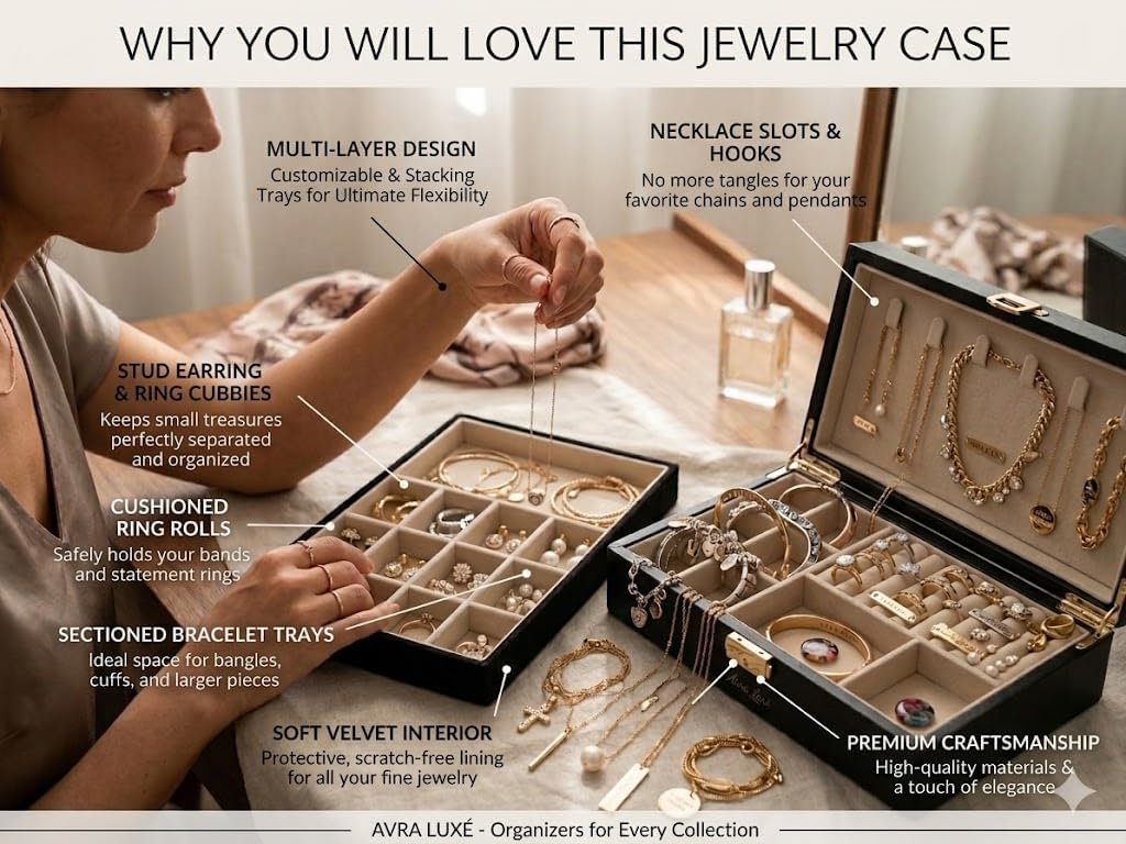 2-Layer Elegant, Modern Jewelry Case (Midnight Espresso)