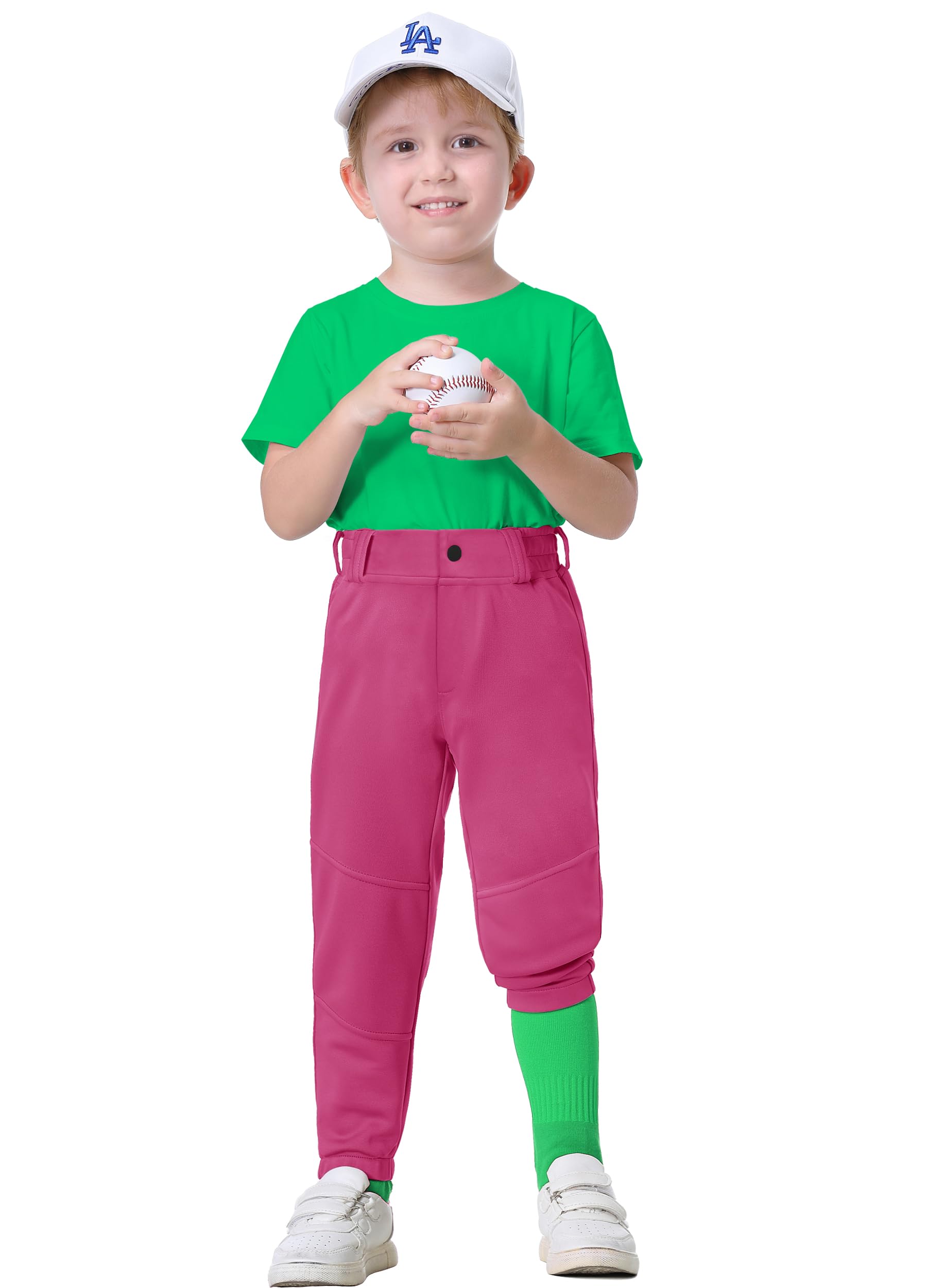 MIVEI 2T-7Years Toddler Baseball Pants - Youth Kids Tee Ball Pants with Belt Loops Little Grils Softball Knicker Pants UPF50+ Pink