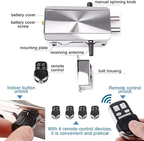 Miniatura 5 de Cerradura de puerta inteligente electrónica con control remoto, sistema de control de acceso inalámbrico antirrobo inteligente sin llave para el