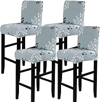 Vista 40 de SearchI - Juego de 4 fundas para taburetes de bar de jacquard, fundas elásticas y lavables para taburetes de bar, fundas para sillas de altura