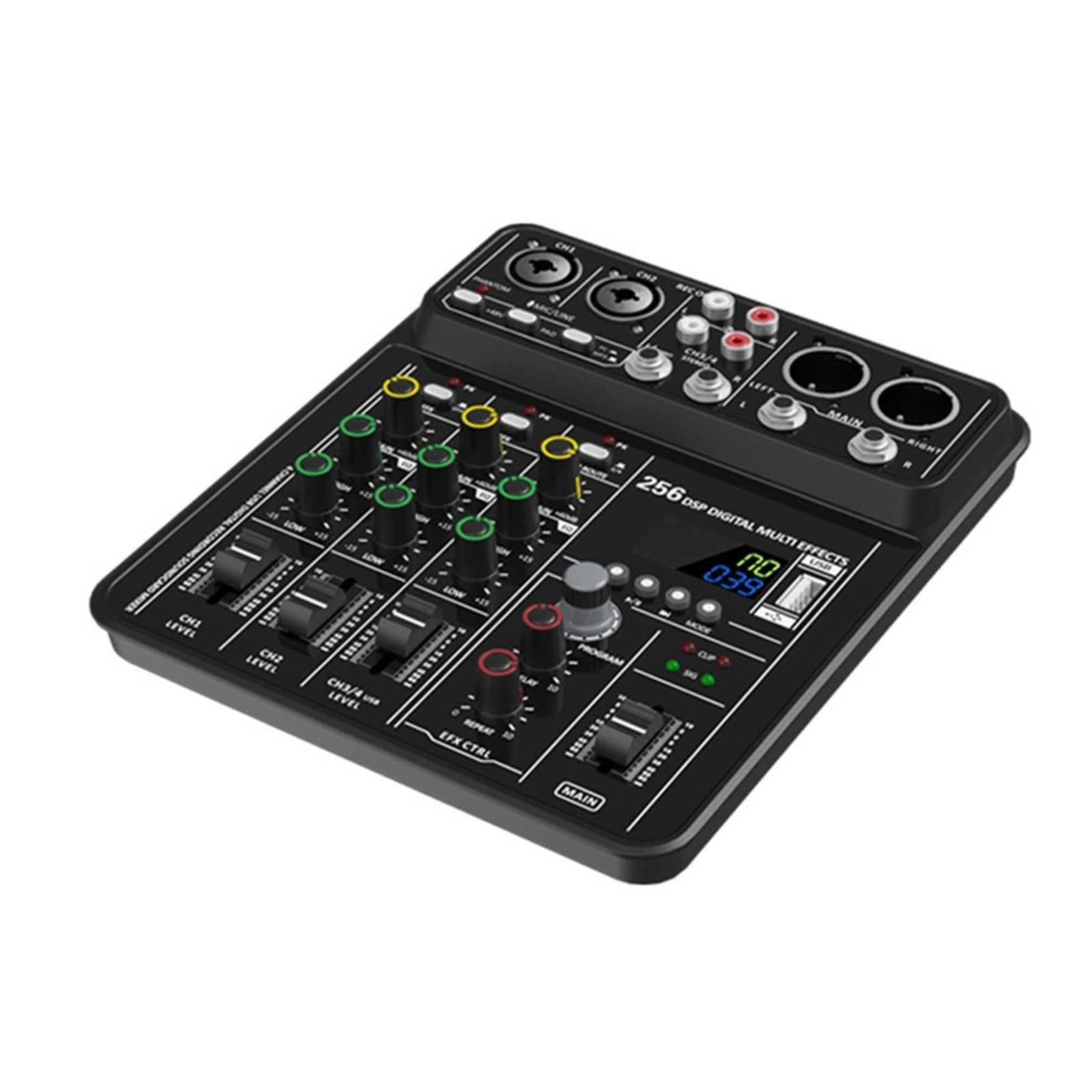 4 Channel Bluetooth Mixer USB Studio Sound Mixer 48V Phantom Power DJ Console Mixing