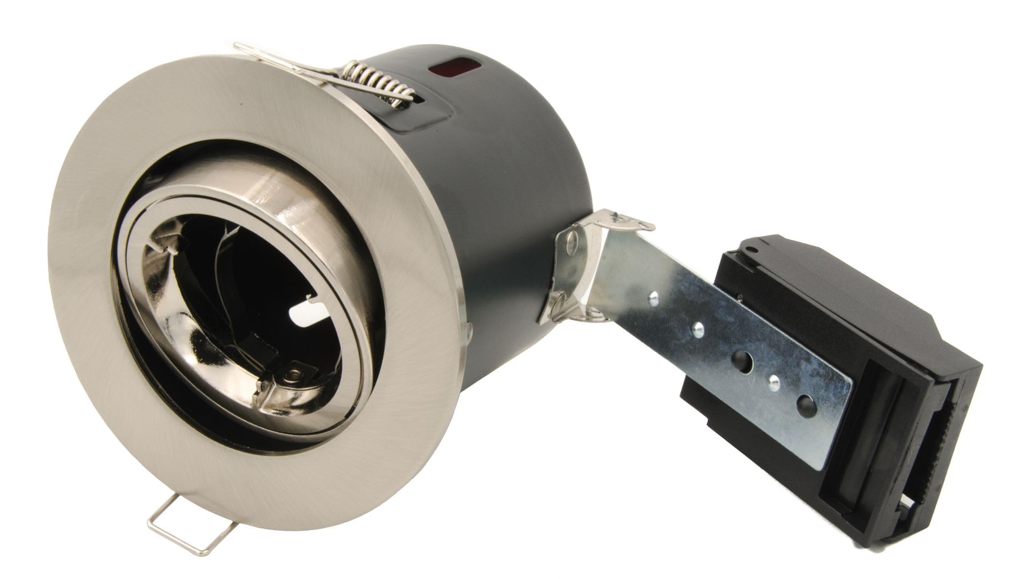 Leyton Lighting LLFR-DT-BN-GU GU10 Tilt Downlight, IP20, 100mm, Brushed Nickel, IC, Loop in/Out