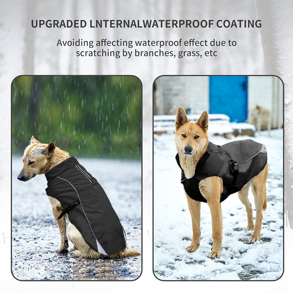 Manteau d'hiver chaud imperméable pour chien, manteau coupe-vent imperméable avec doublure en polaire, section épaisse, veste d'hiver chaude et réglable, convient pour chiens, (noir, taille 3XL)