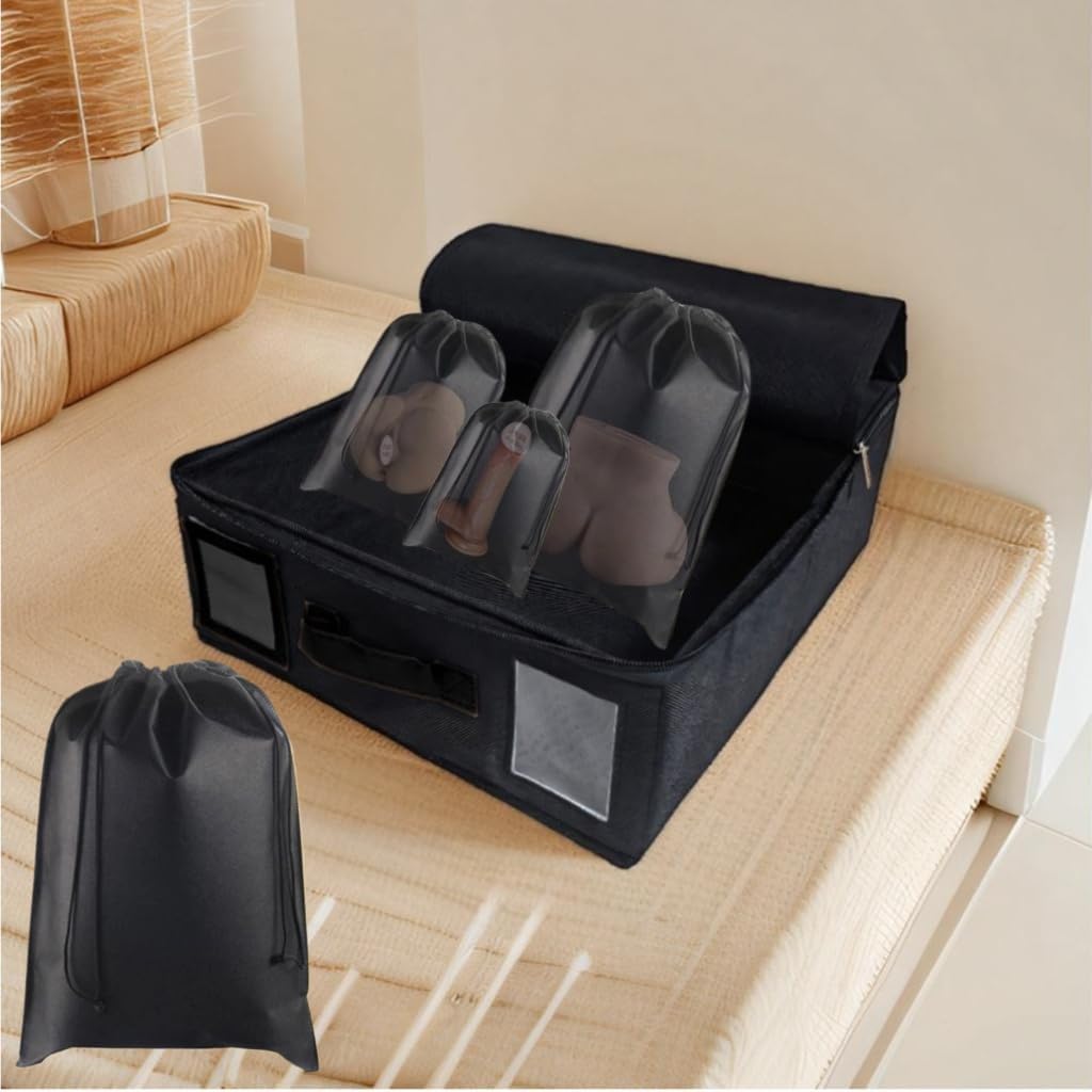 Large Capacity Under Bed Storage with Wheels, Lockable Sex Toy Storage Box Discreet Adult Toy Case, Private Organization Combination Storage Bag with 4 Large Drawstring sex toy Bags