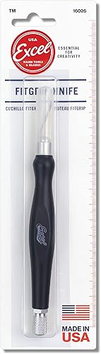Excel Blades Cuchillo de agarre 16026, cuchillo de hobby ultra afilado con hoja de acero al carbono, negro, herramienta de corte de precisión ligera