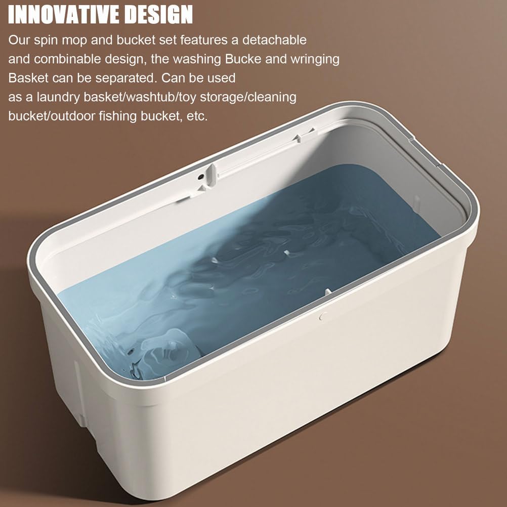 Juego de fregona y Cubo giratorios para el hogar - Fregona giratoria de 360° y Cesta escurridora Interior Desmontable - 5 recambios de Cabezales de Microfibra para Limpieza de Suelos