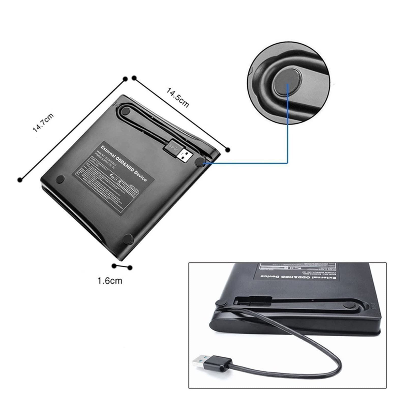 Portátil DVD-ROM USB 3.0 Unidad óptica Externa Delgada CD ROM Lector de Disco Escritorio Ordenador Personal Tableta portátil Promotion DVD Jugador Portátil(NO.2)