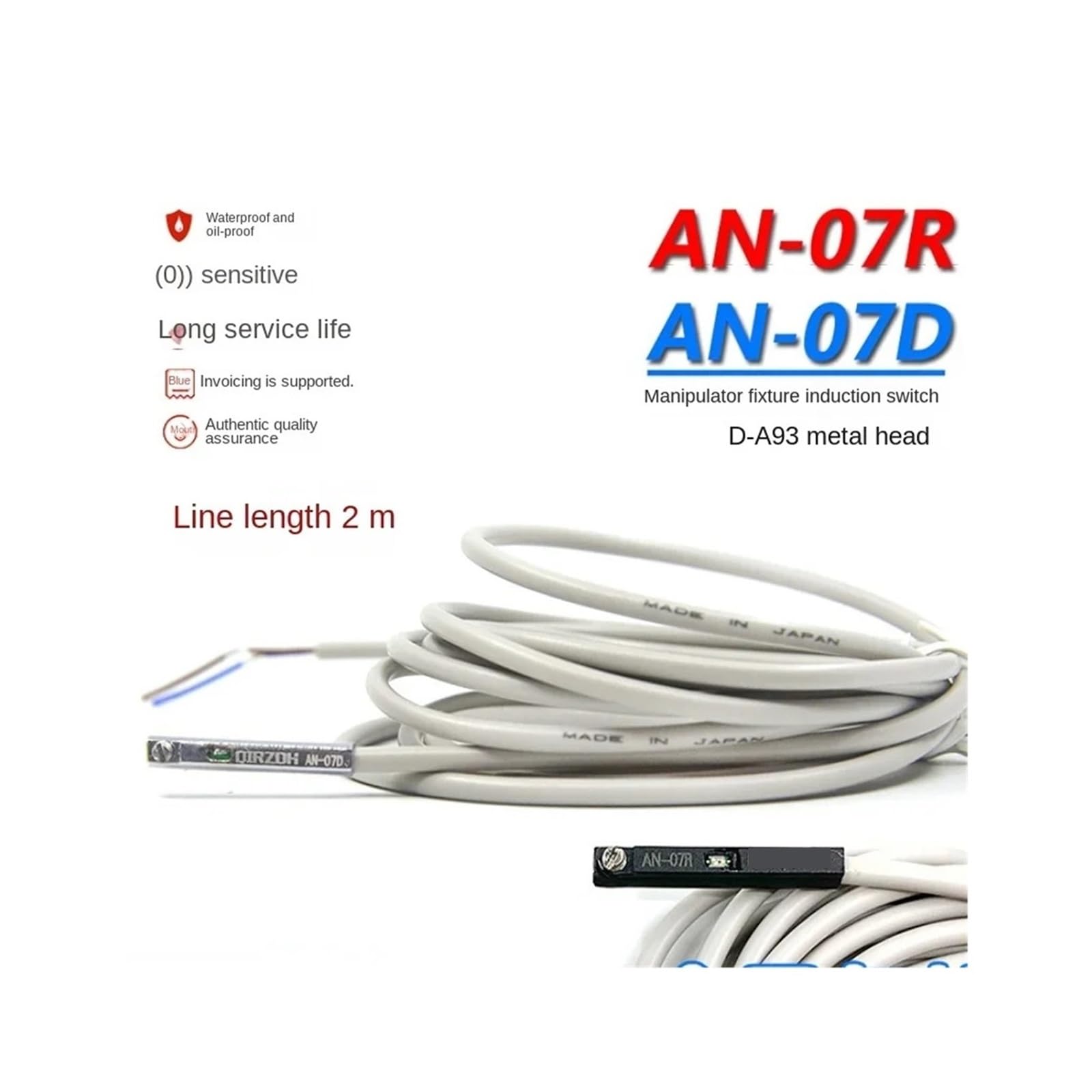 Interruptor de inducción magnética de abrazadera de manipulador, grupo de postura lateral, cilindro, cabezal metálico, interruptor de proximidad AN-07D/R(AN-09D-PNP 2 meters)