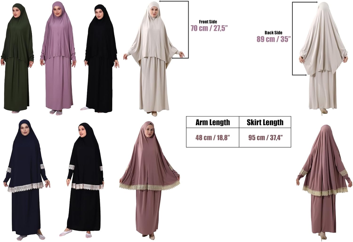 ihvan online Muslim Dresses for Women, Two-Piece Long Sleeve Islamic Prayer Dress, Hijab