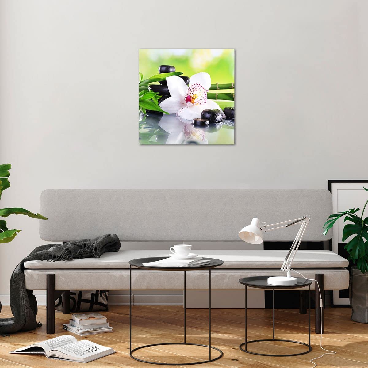 Deco Cadre Salon fleur d'orchidée Moderne Impression sur Verre 50x50cm Image Tableau en Verre Decoration Murale Chambre Cuisine Carré Art Wall Decor Petit Tableaux Decoratifs Muraux GAC50x50-3659